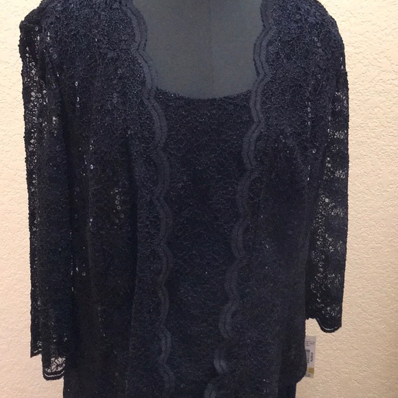 R&M Richards Sequined Lace Chiffon Dress & Jacket - Picture 2 of 7